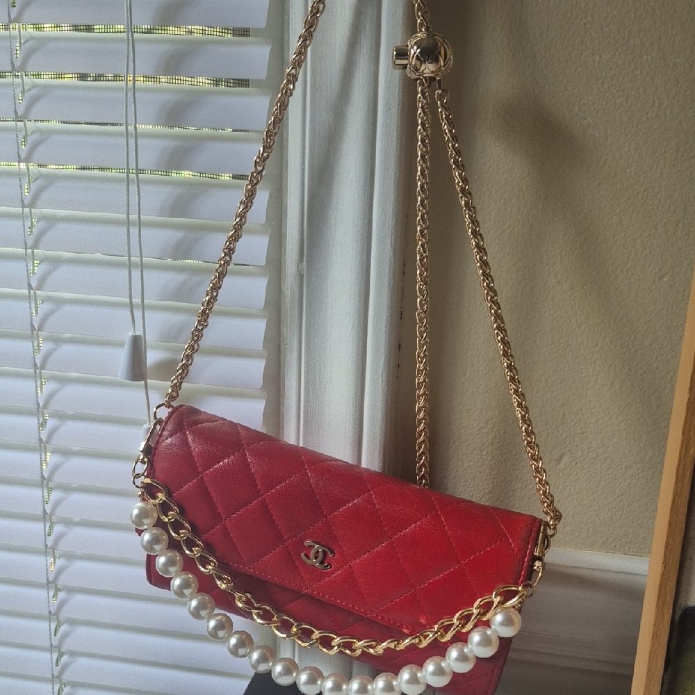 CHANEL Red Quilted Wallet